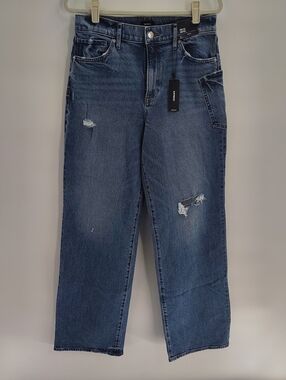 Express Wide Leg High Rise Denim Jeans 10 Long Distressed Stretch  NWT